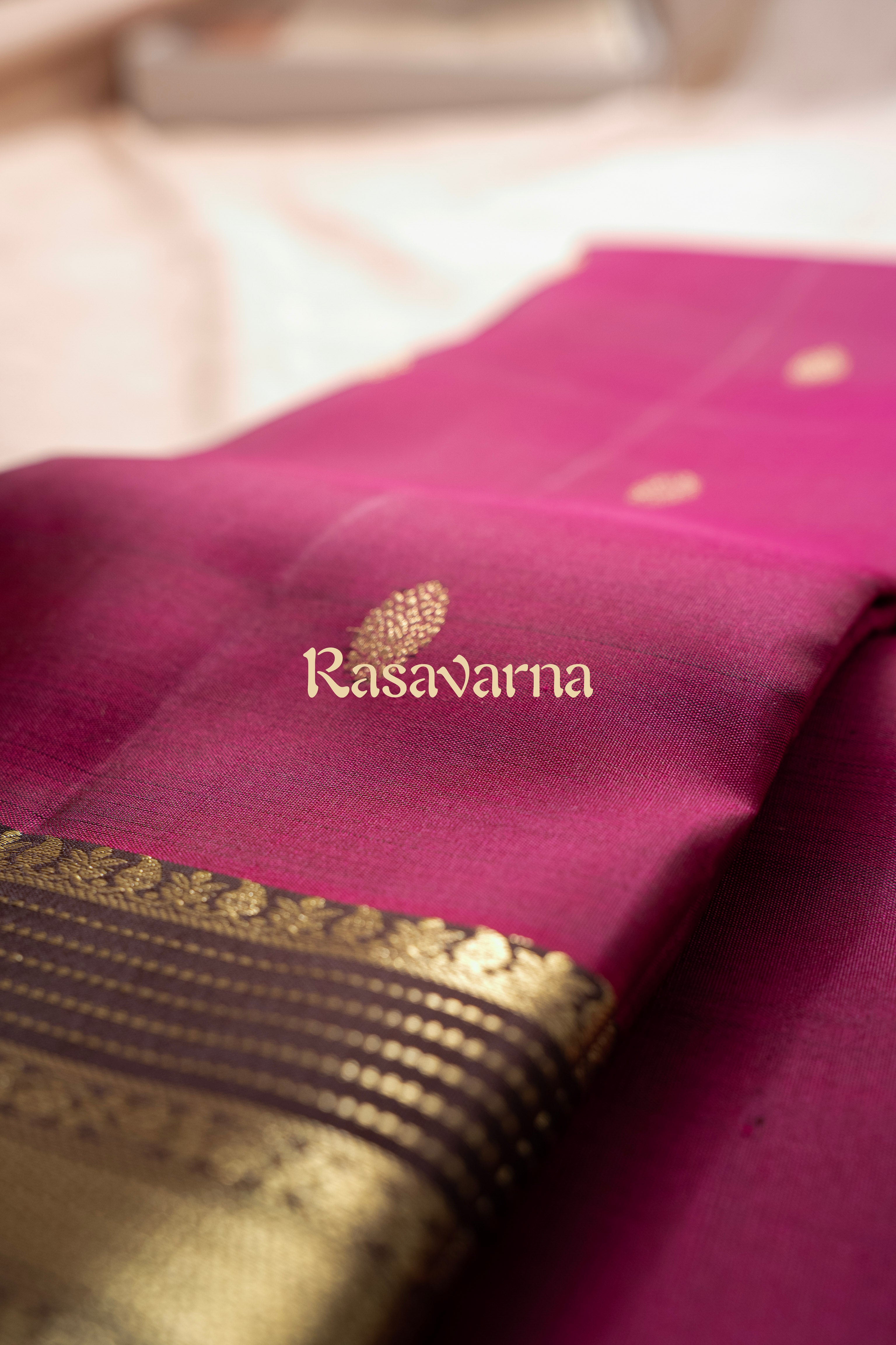 Rani Pink Pure Silk Kanchipuram Pattu Saree with Chocolate Border