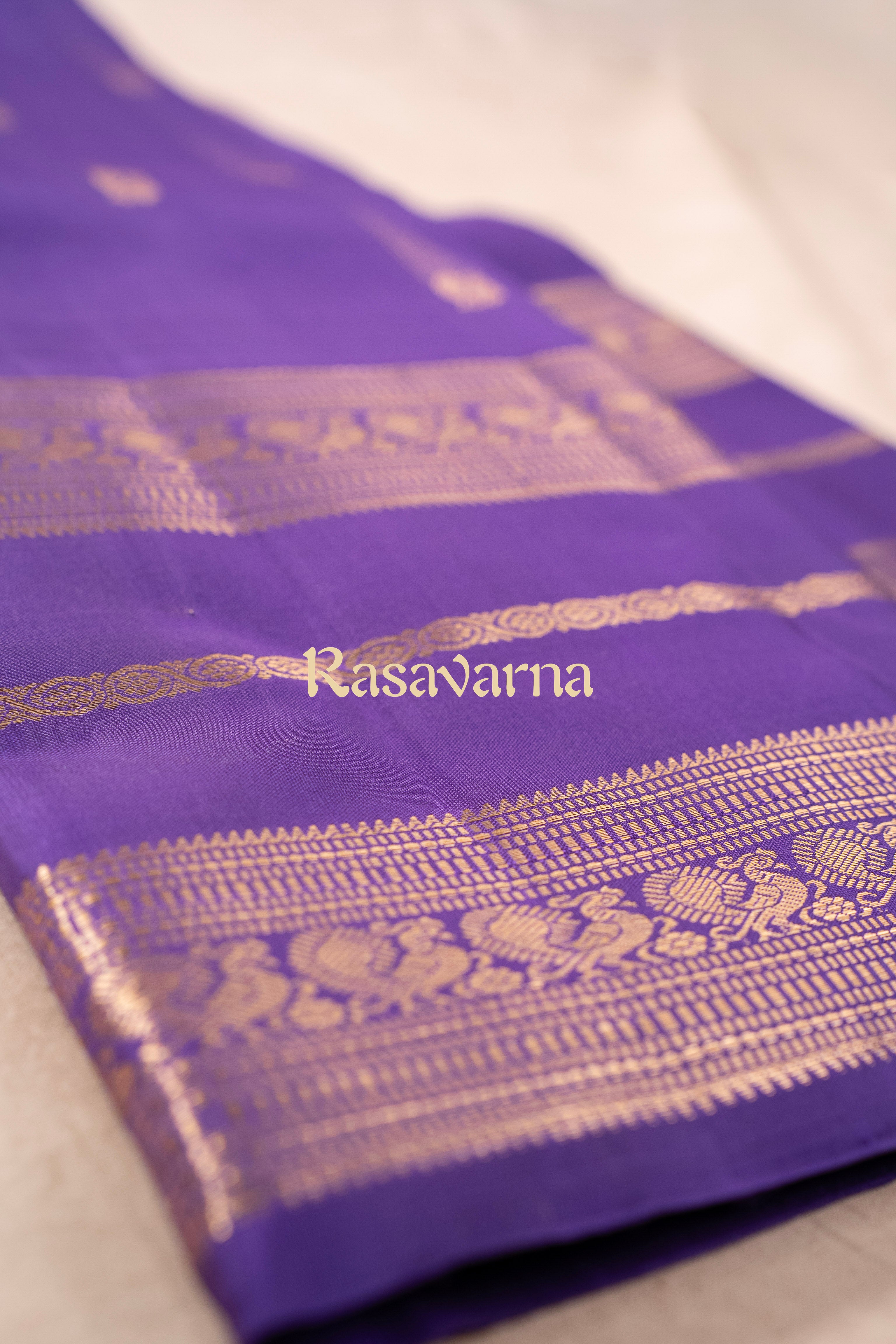 Violet Pure Silk Kanchipuram Pattu Saree with Violet Border