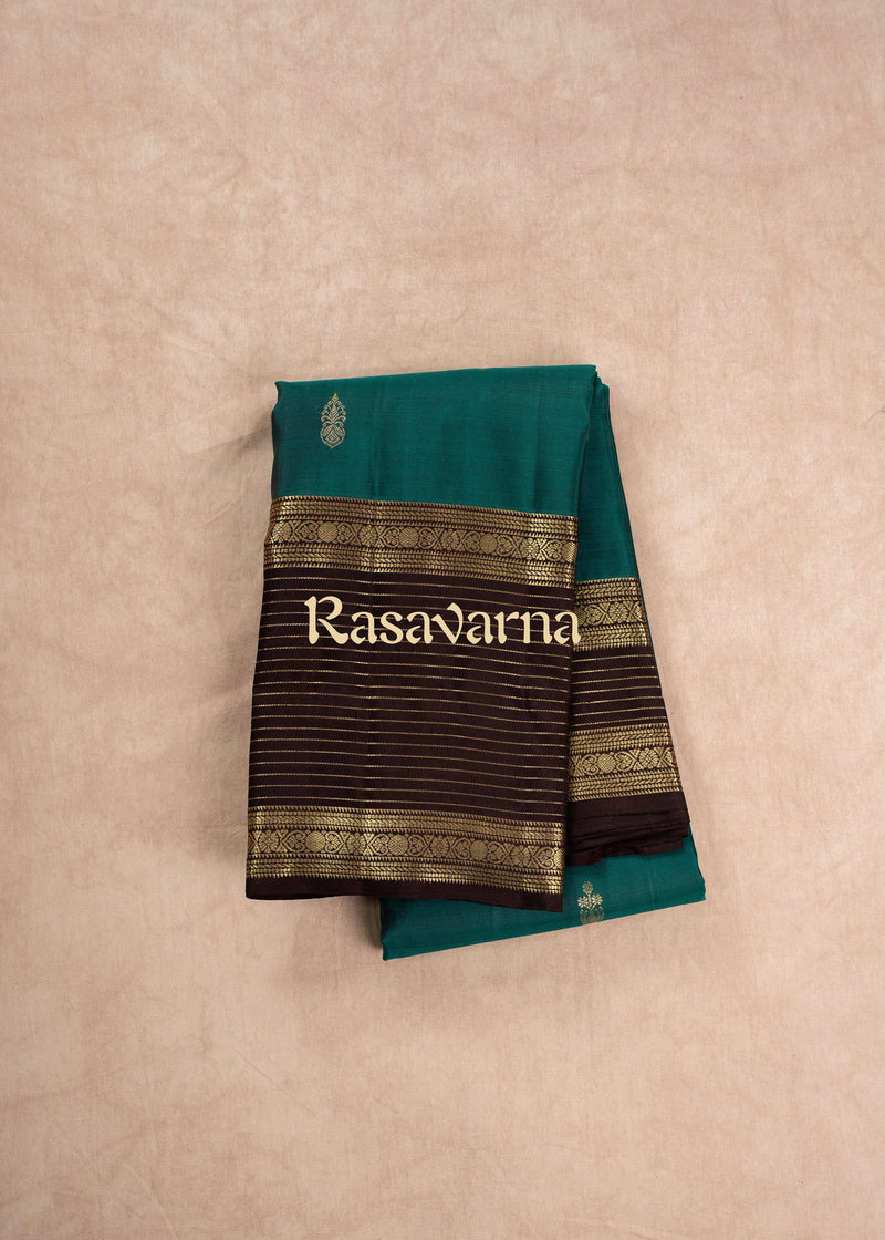Rama Green Pure Silk Kanchipuram Pattu Saree with Chocolate Border