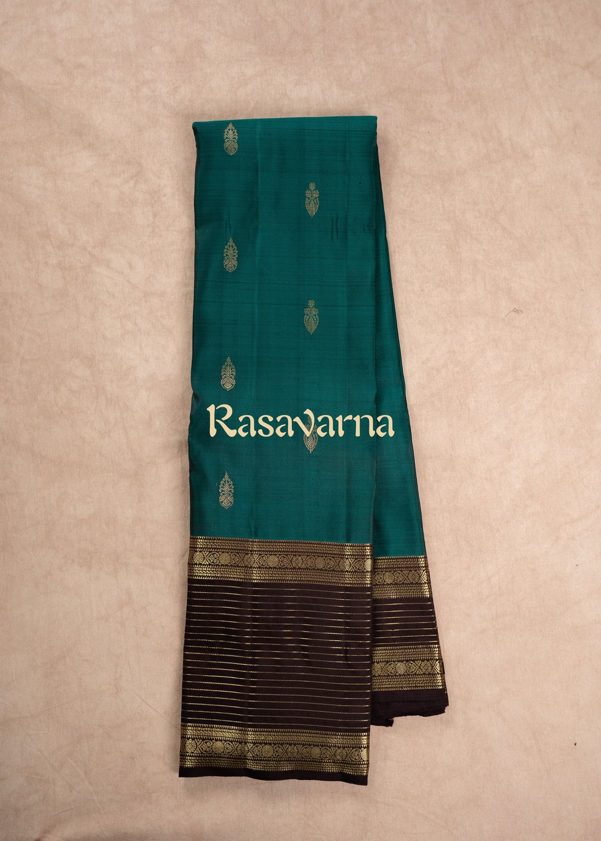 Rama Green Pure Silk Kanchipuram Pattu Saree with Chocolate Border