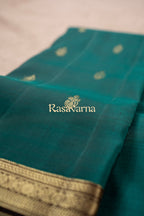 Rama Green Pure Silk Kanchipuram Pattu Saree with Chocolate Border