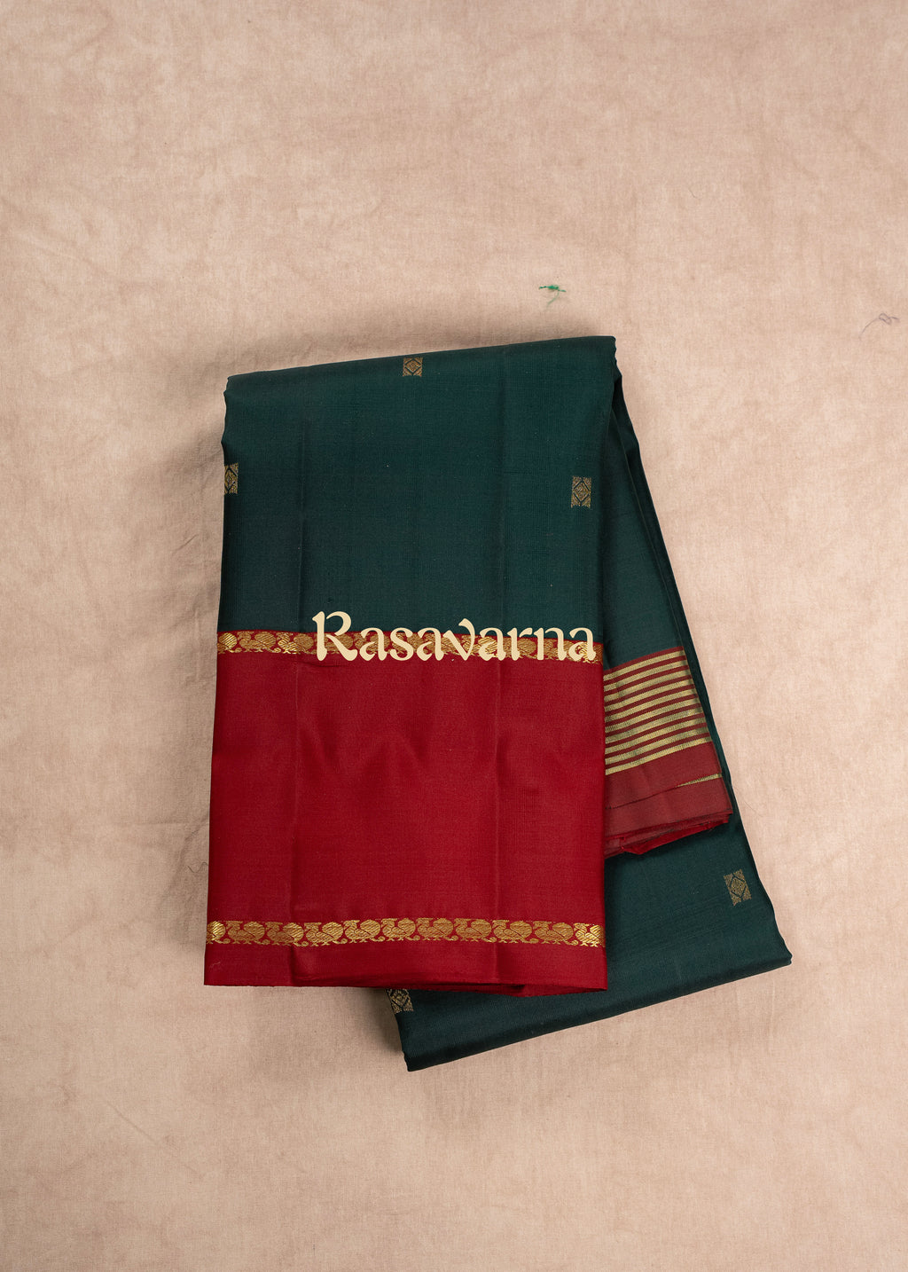 Bottle Green Pure Silk Kanchipuram Pattu Saree with Maroon Border