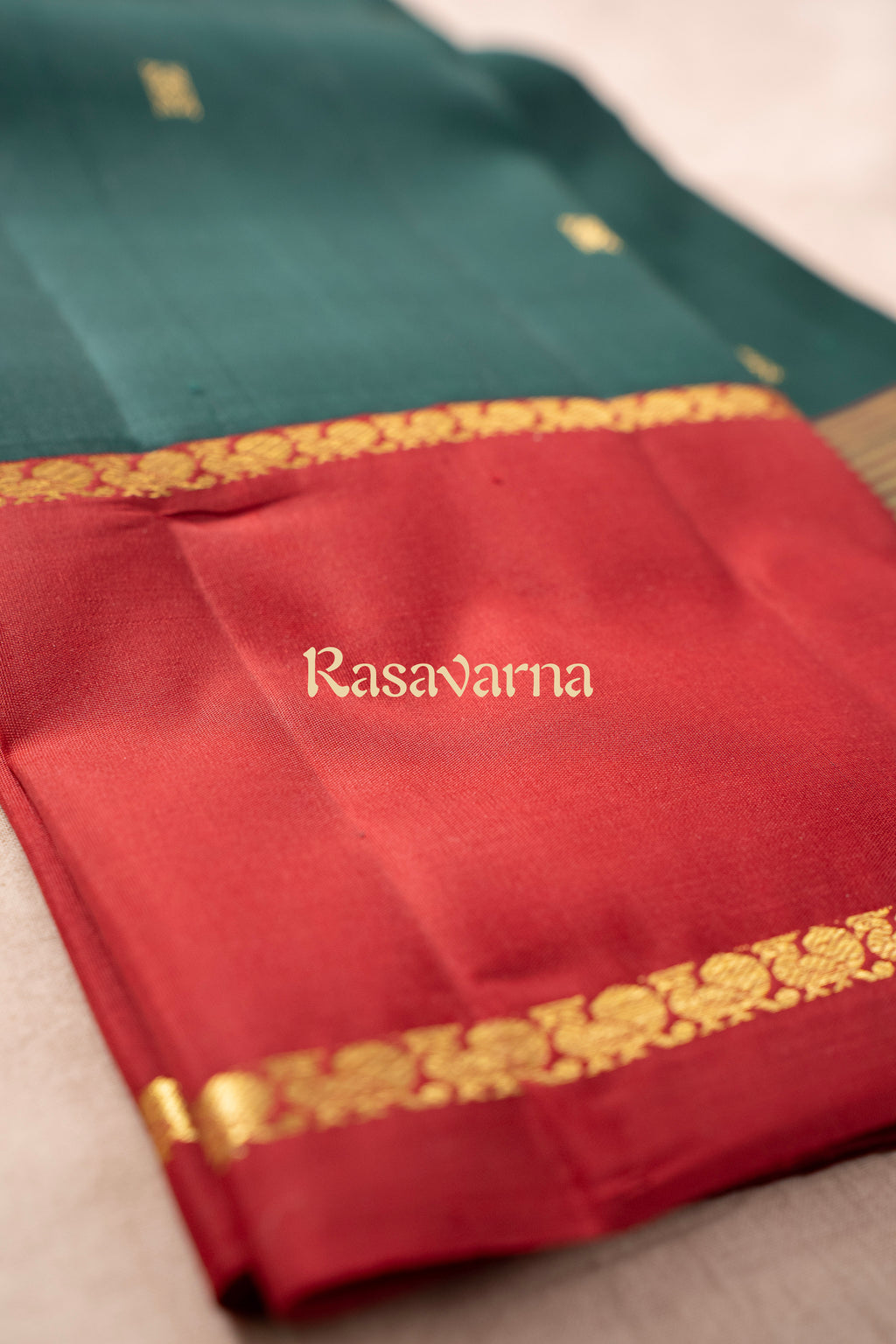 Bottle Green Pure Silk Kanchipuram Pattu Saree with Maroon Border