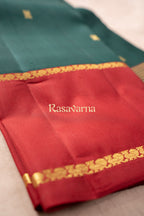 Bottle Green Pure Silk Kanchipuram Pattu Saree with Maroon Border