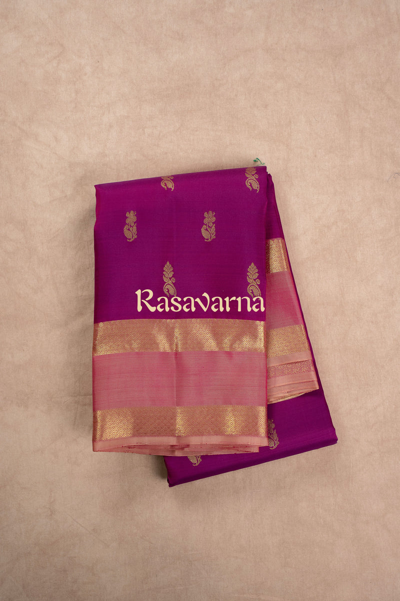 Magenta Pure Silk Kanchipuram Pattu Saree with Light Pink Border