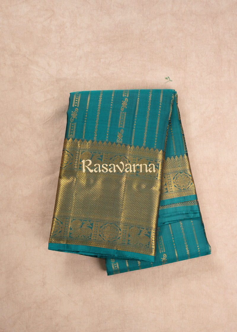 Turquise Pure Silk Kanchipuram Pattu Saree with Turquise Border