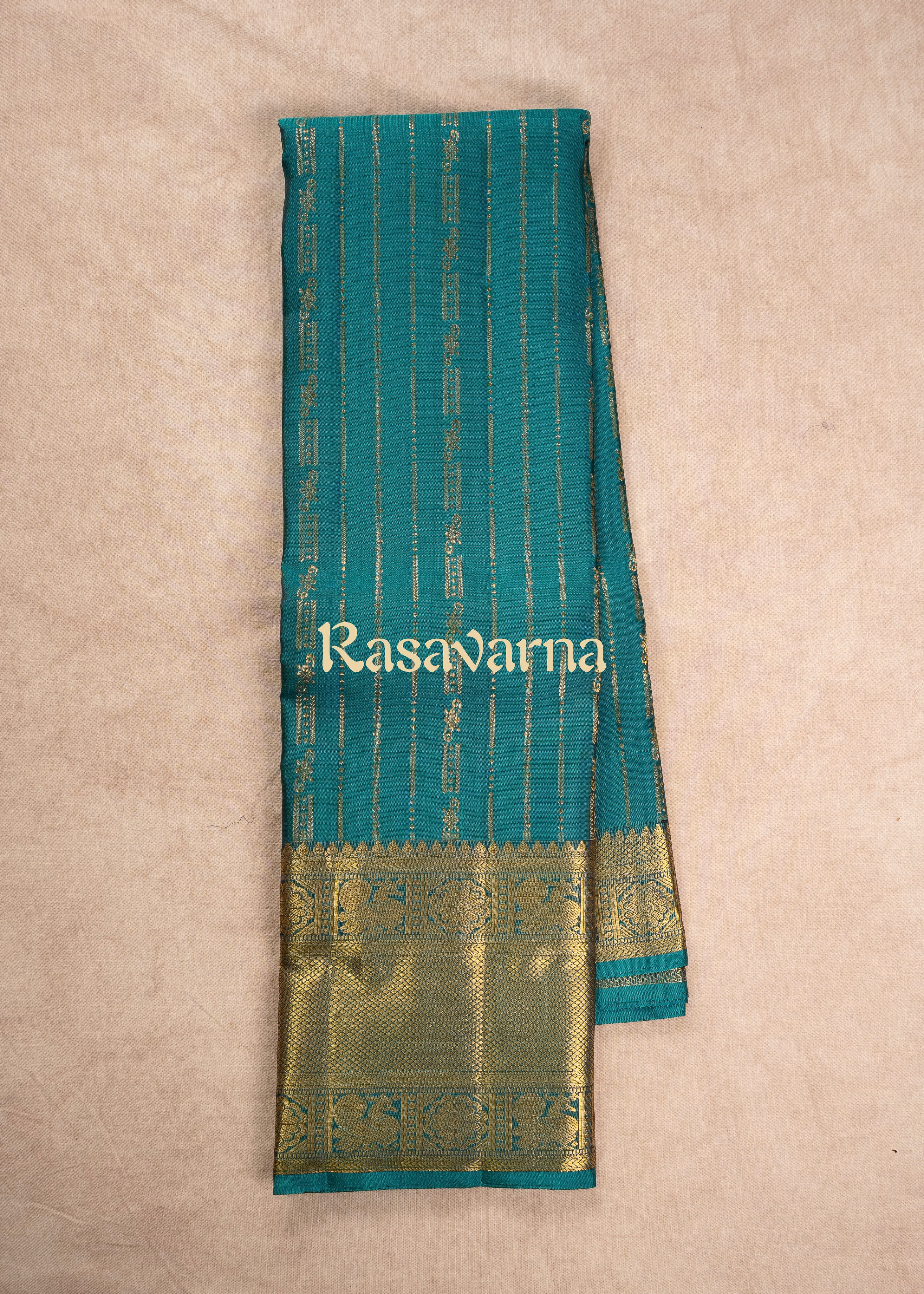 Turquise Pure Silk Kanchipuram Pattu Saree with Turquise Border