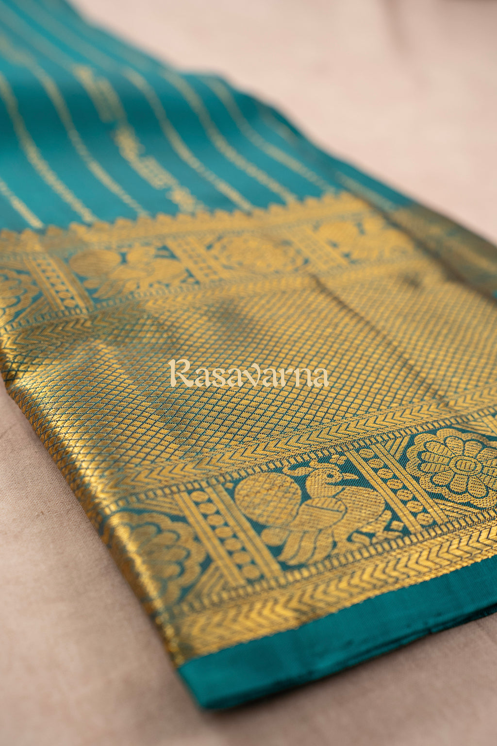 Turquise Pure Silk Kanchipuram Pattu Saree with Turquise Border