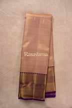 Rose Gold Pure Silk Kanchipuram Pattu Saree with Purple Border