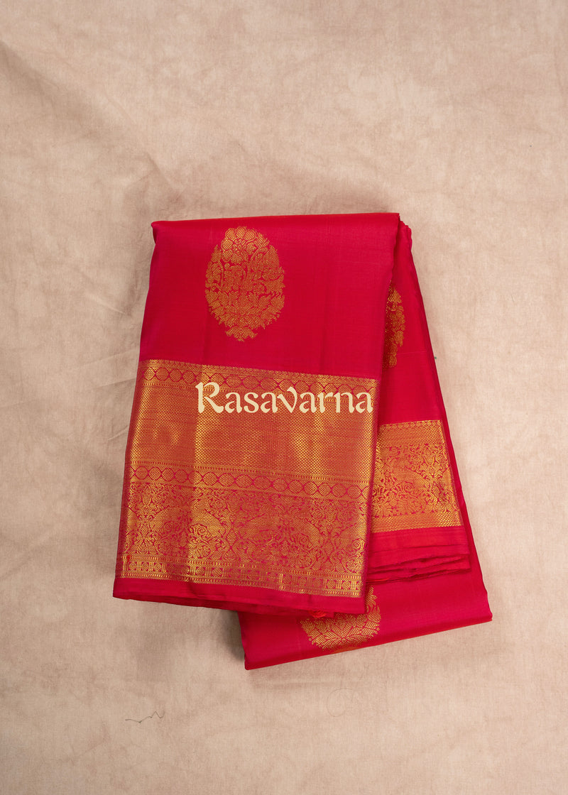 Roja Pink Pure Silk Kanchipuram Pattu Saree with Roja Pink Border