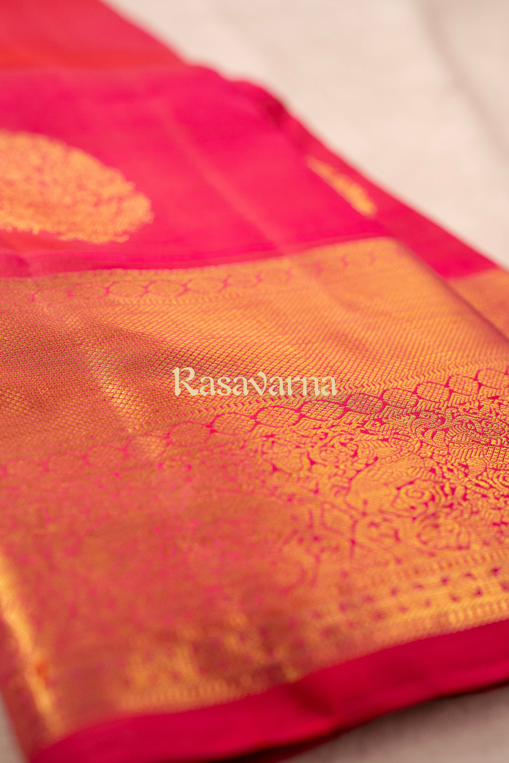 Roja Pink Pure Silk Kanchipuram Pattu Saree with Roja Pink Border