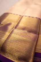 Rose Gold Pure Silk Kanchipuram Pattu Saree with Purple Border