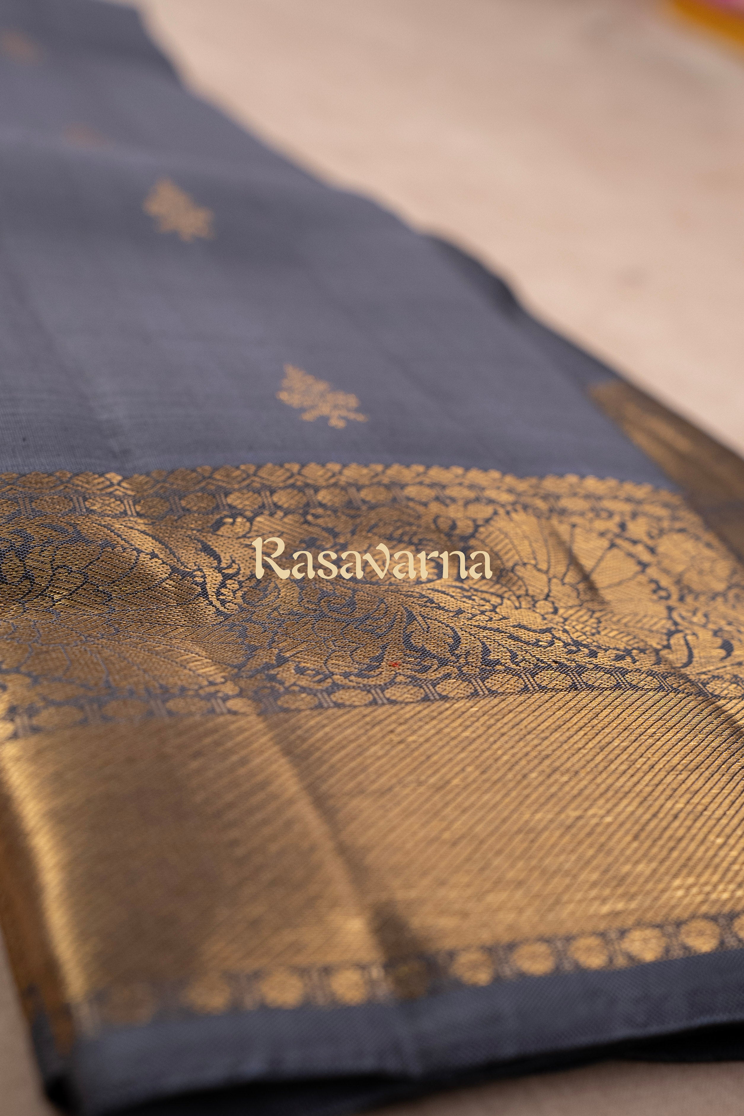 Elephant Grey Pure Silk Kanchipuram Pattu Saree with Grey Border