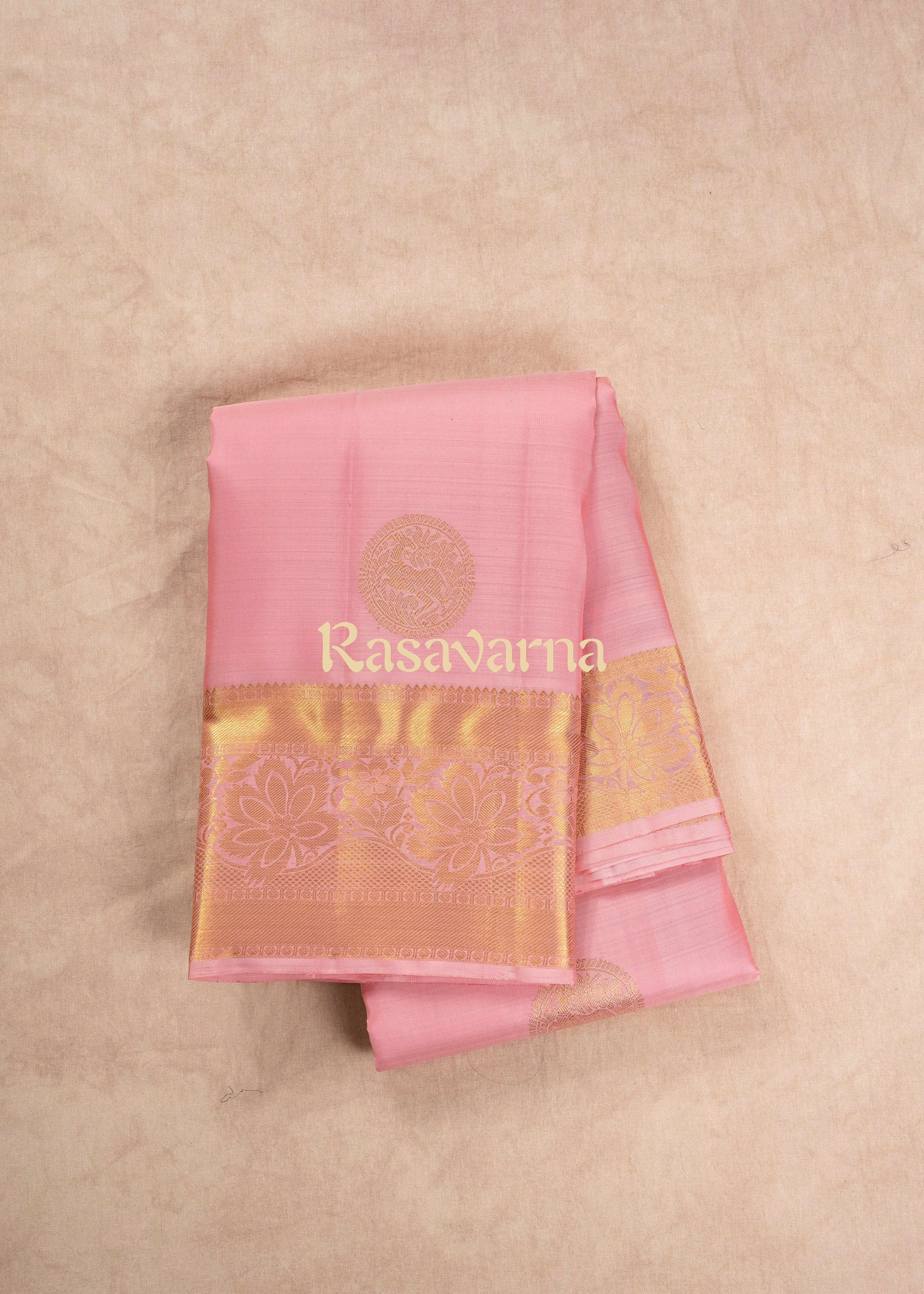 Baby Pink Pure Silk Kanchipuram Pattu Saree with Baby Pink Border