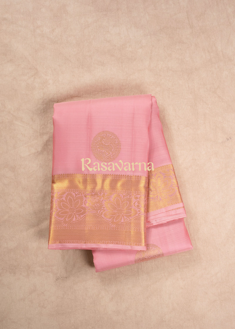 Baby Pink Pure Silk Kanchipuram Pattu Saree with Baby Pink Border