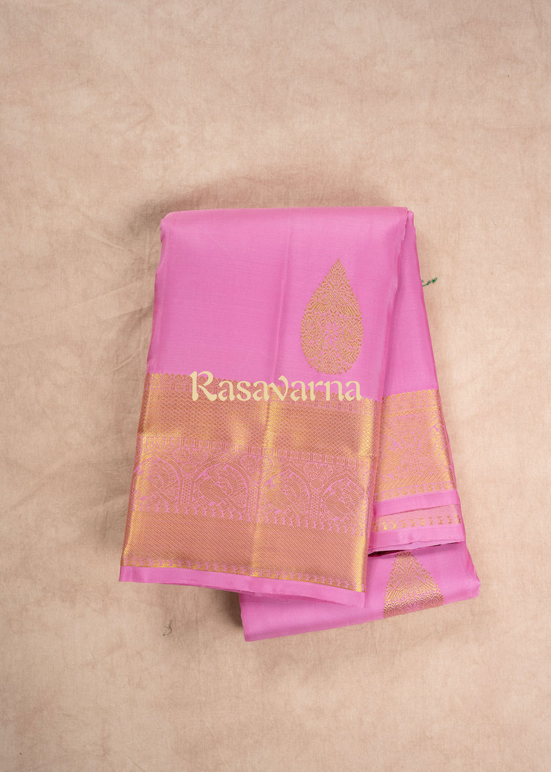 Pink Pure Silk Kanchipuram Pattu Saree with Pink Border