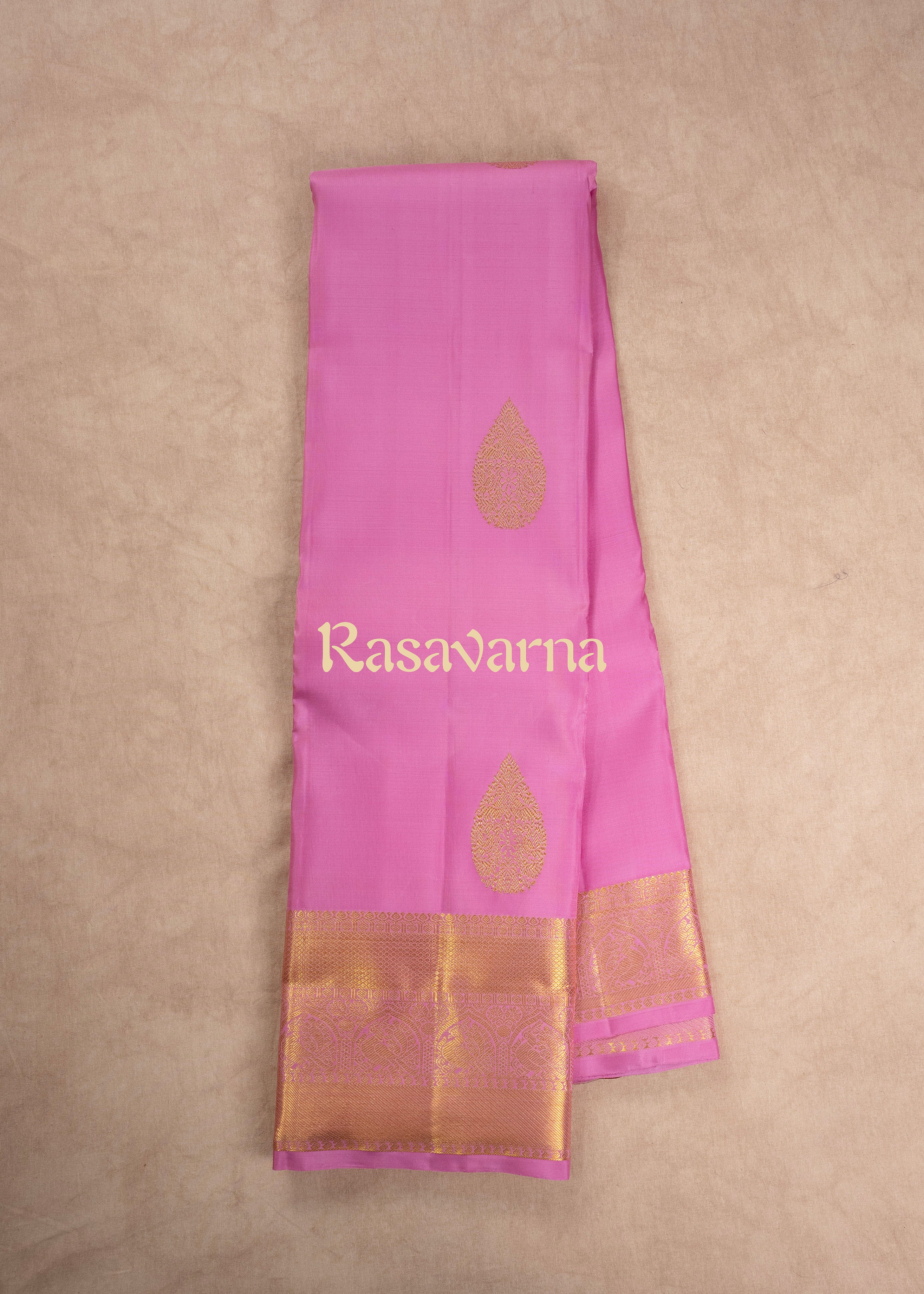 Pink Pure Silk Kanchipuram Pattu Saree with Pink Border