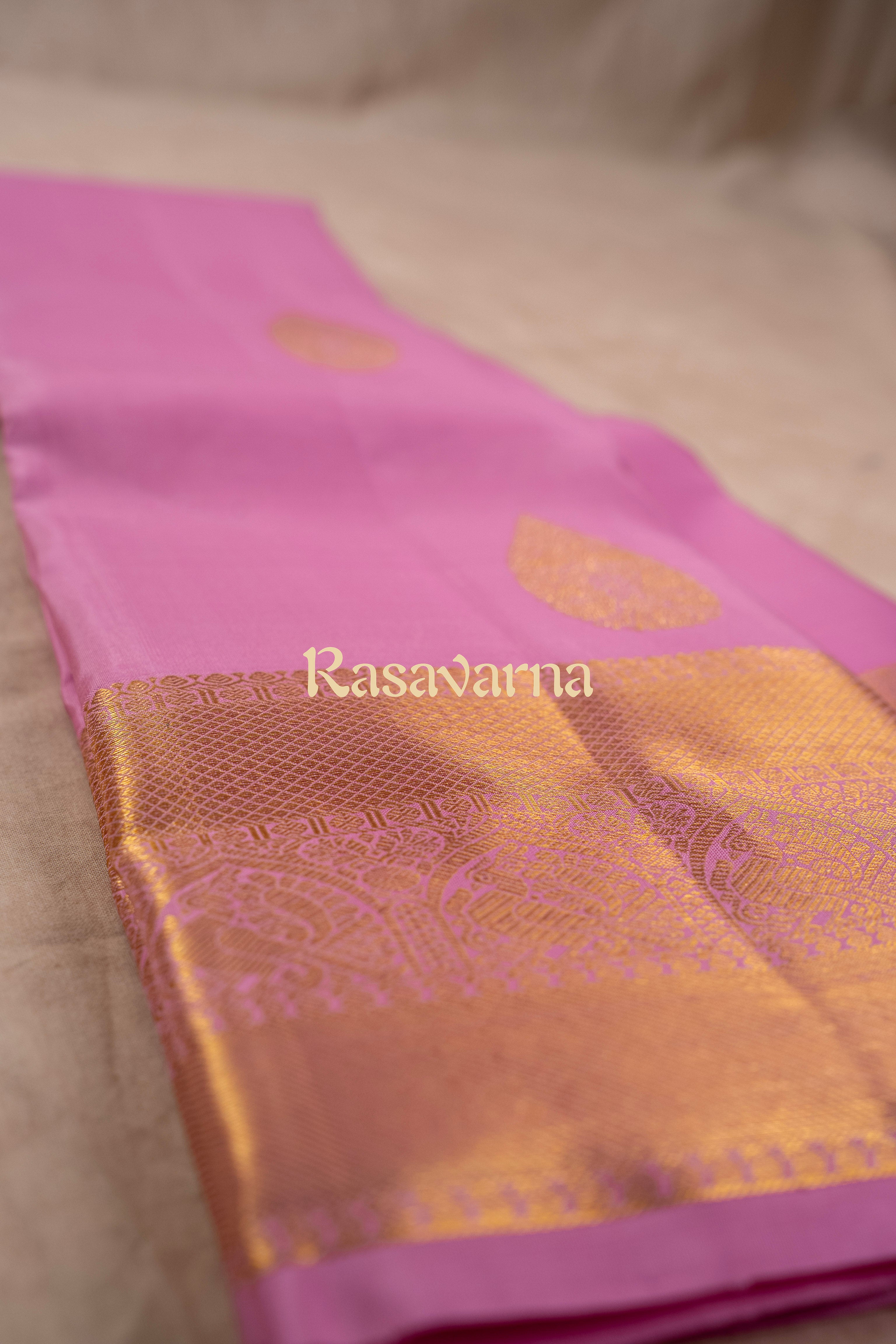 Pink Pure Silk Kanchipuram Pattu Saree with Pink Border