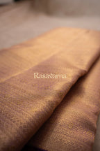 Rose Gold Pure Silk Kanchipuram Pattu Saree with Purple Border