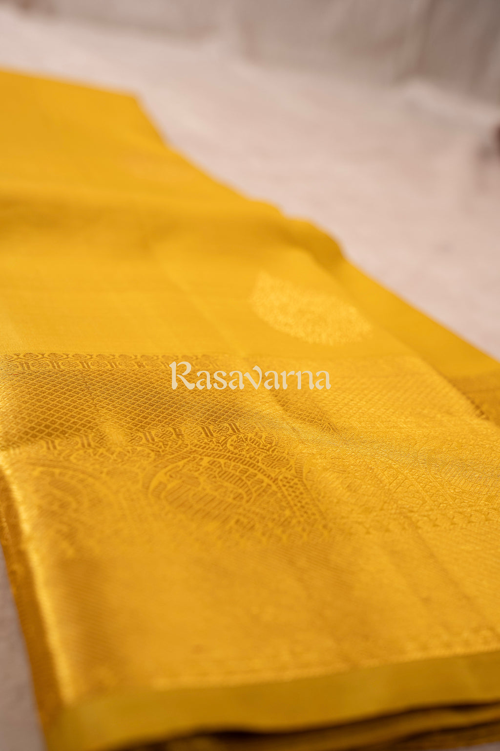 Mustard Gold Pure Silk Kanchipuram Pattu Saree with Mustard Gold Border