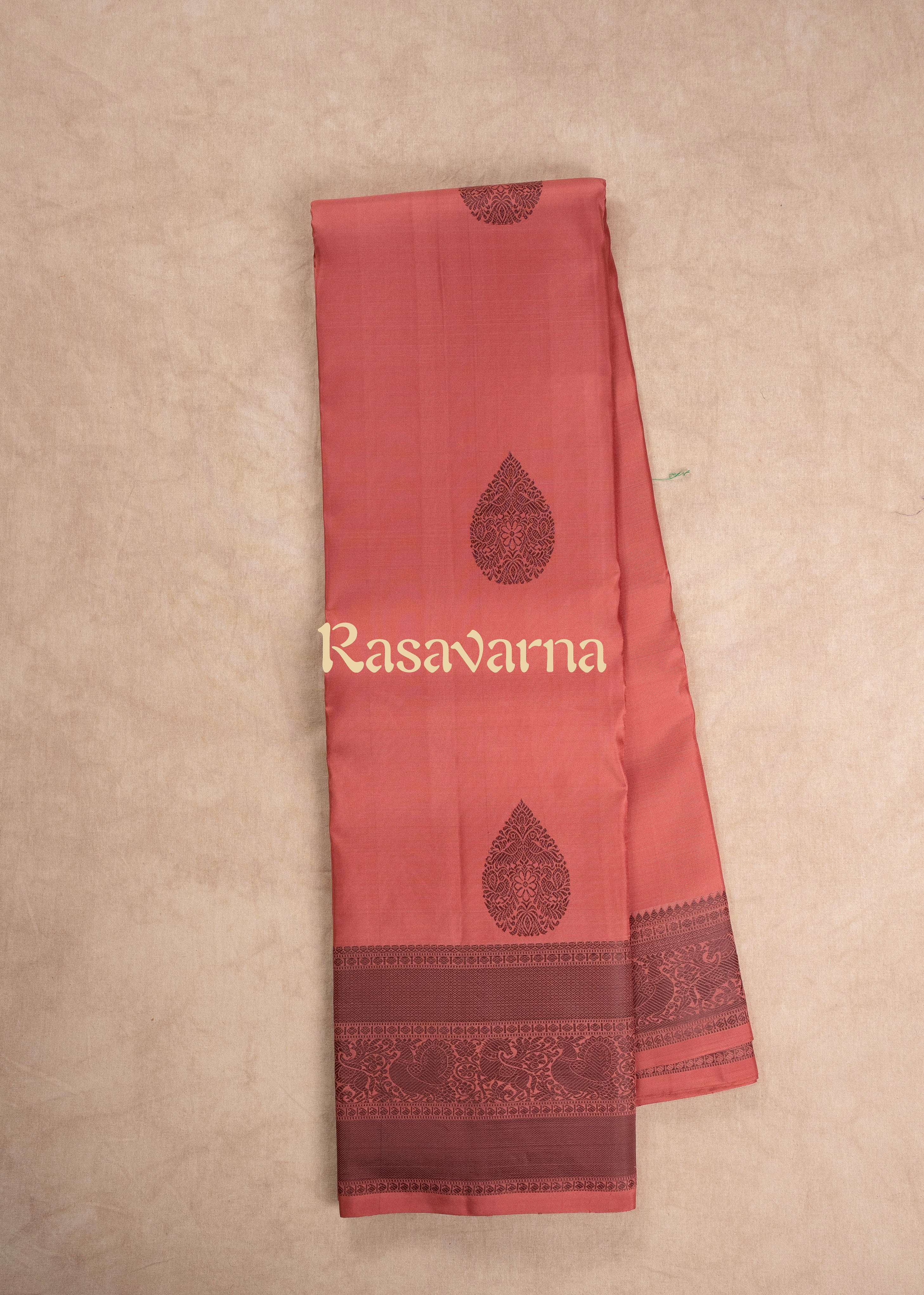 Terracotta Pink Pure Silk Kanchipuram Pattu Saree with Terracotta Pink Border