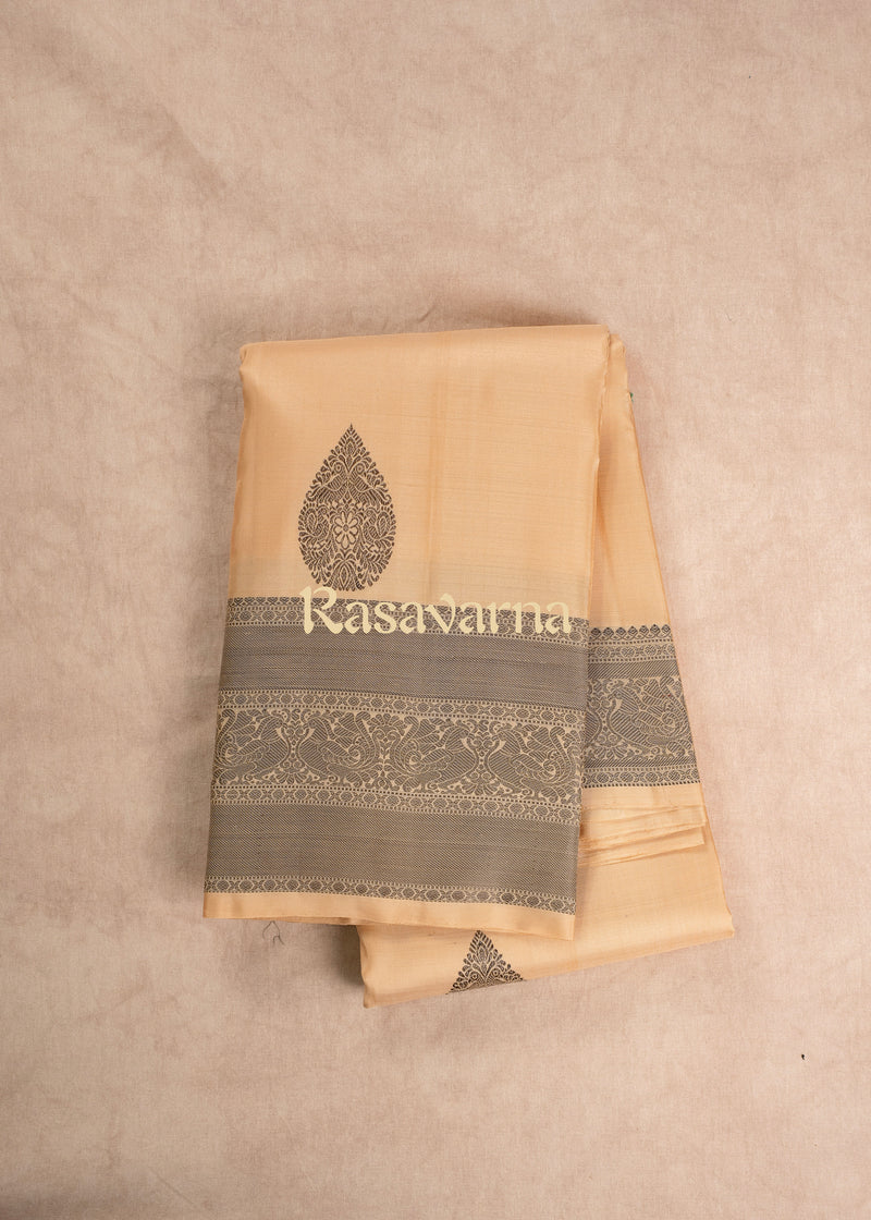 Beige Pure Silk Kanchipuram Pattu Saree with Beige Border