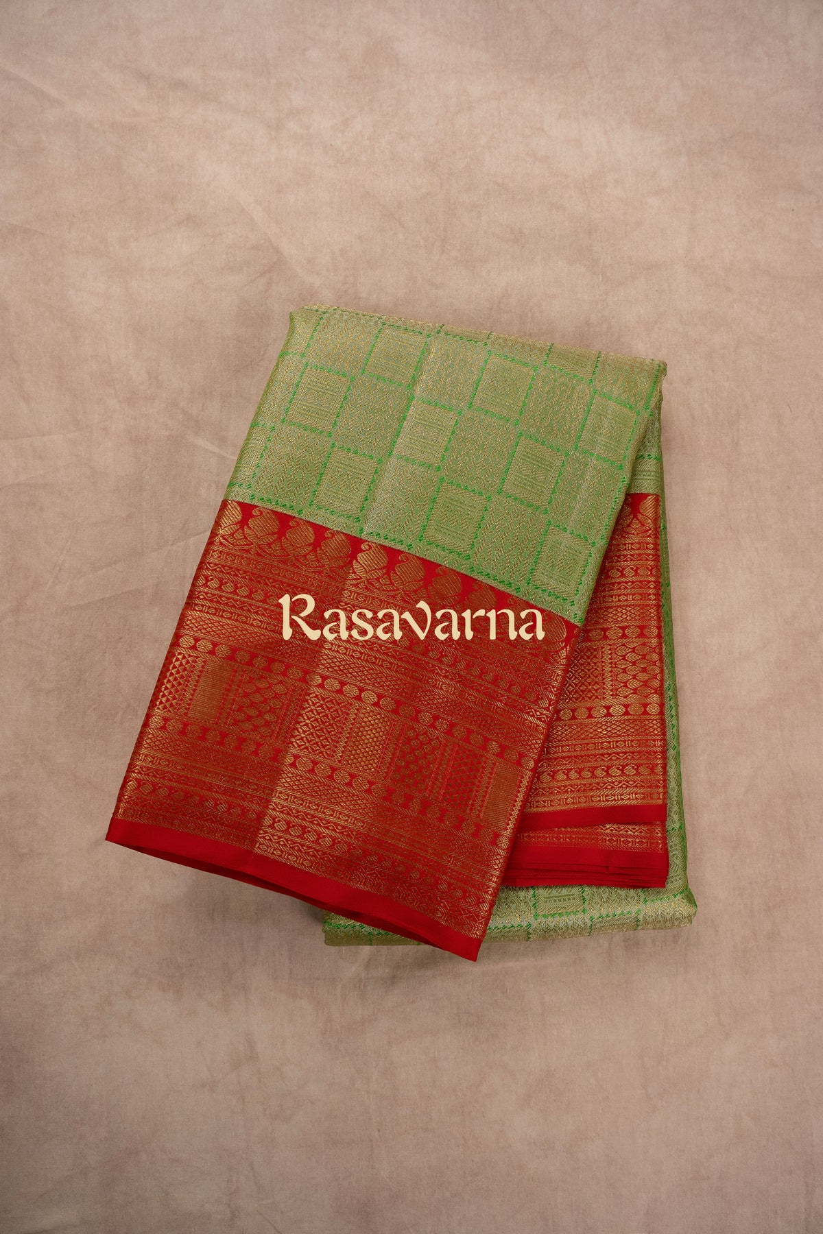 Pista Green Pure Silk Kanchipuram Pattu Saree with Red Border
