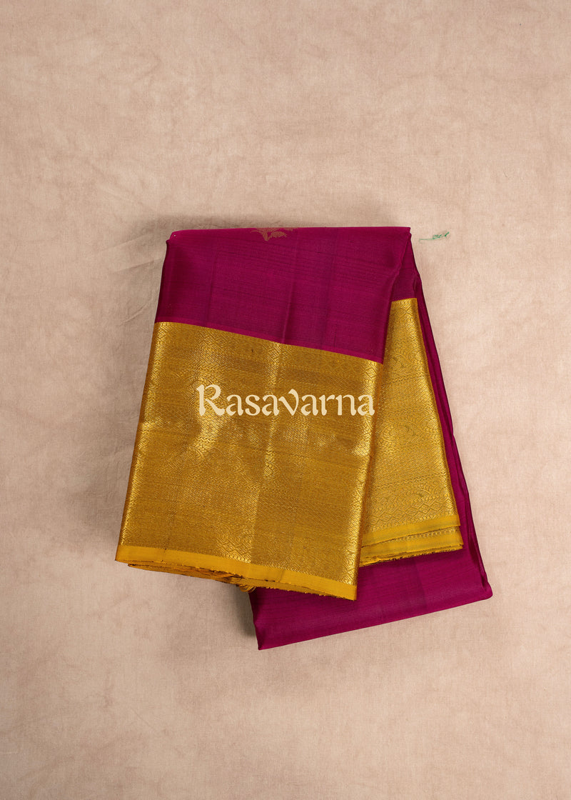 Magenta Pure Silk Kanchipuram Pattu Saree with Gold Border