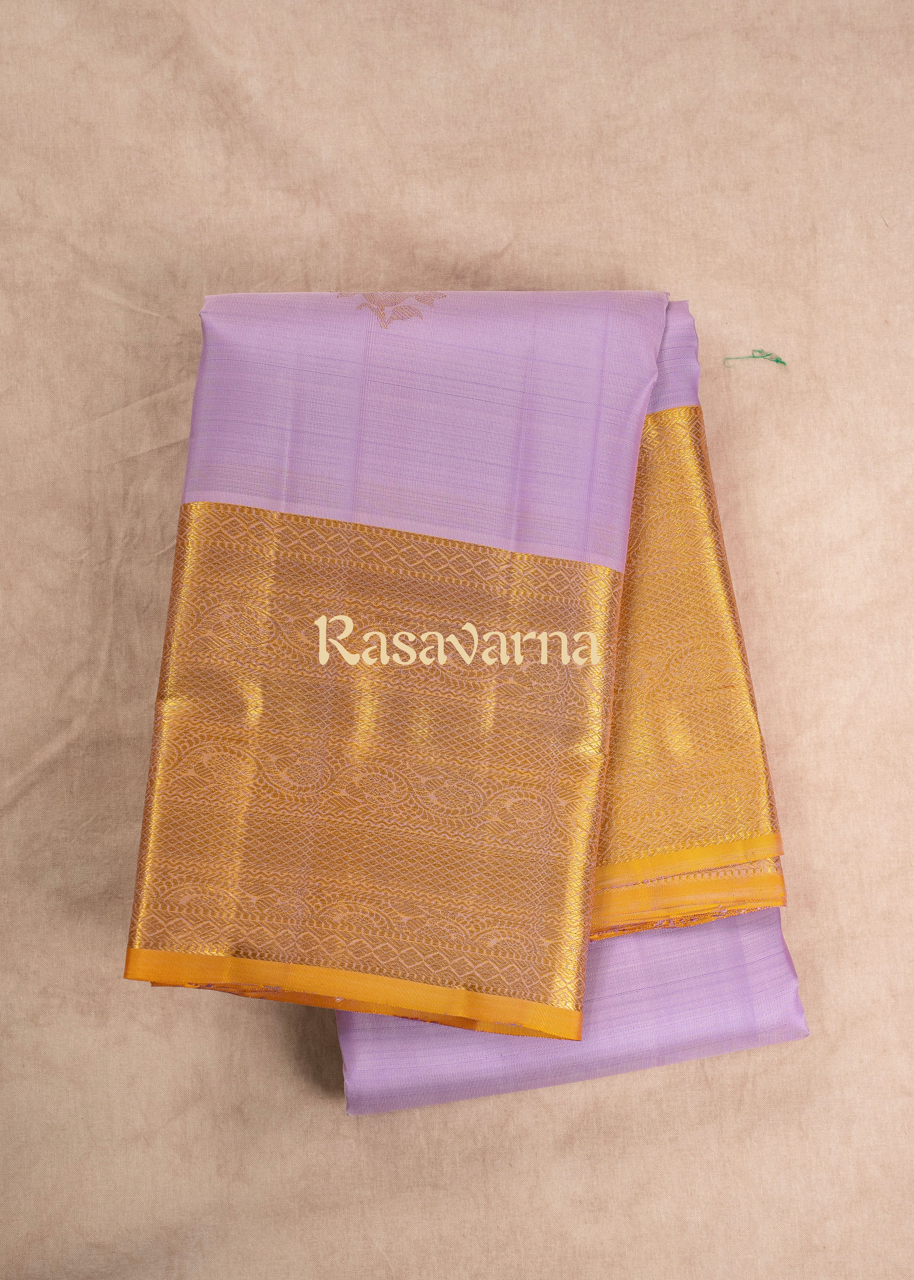 Lavender Pure Silk Kanchipuram Pattu Saree with Gold Border