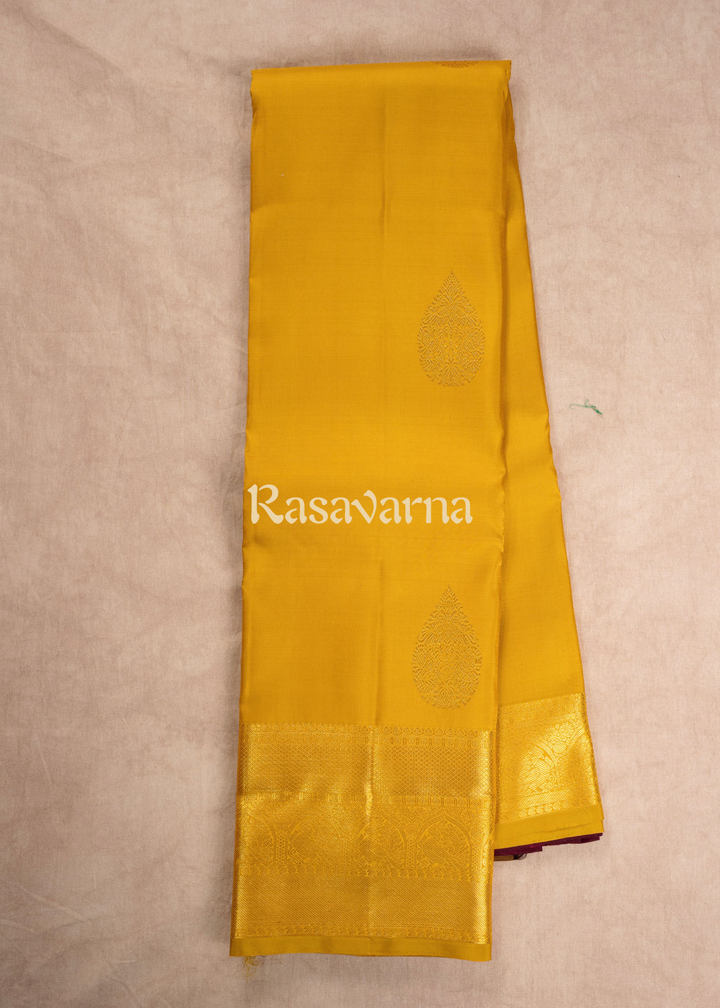 Mustard Gold Pure Silk Kanchipuram Pattu Saree with Mustard Gold Border