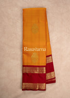 Gold Pure Silk Kanchipuram Pattu Saree with Maroon Border