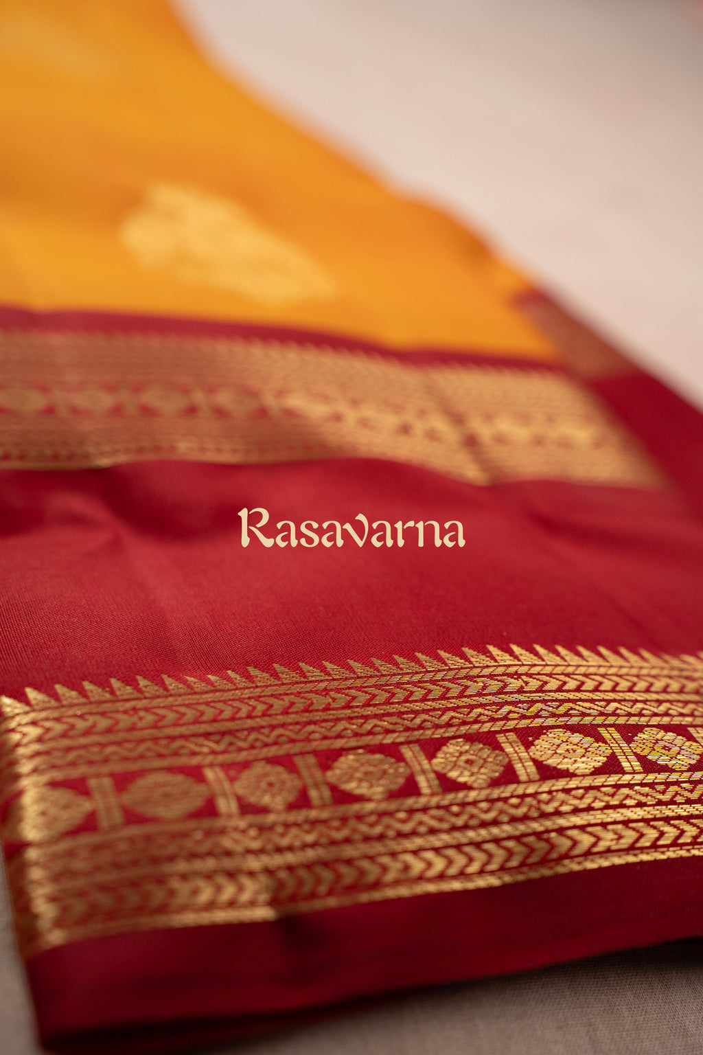 Gold Pure Silk Kanchipuram Pattu Saree with Maroon Border