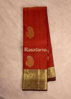 Rust Pure Silk Kanchipuram Pattu Saree with Chocolate Border