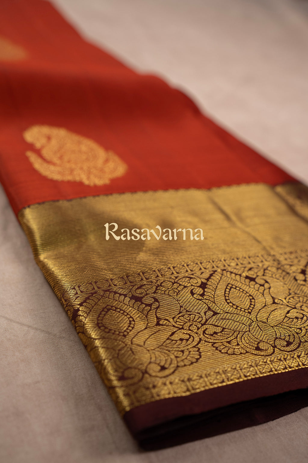 Rust Pure Silk Kanchipuram Pattu Saree with Chocolate Border