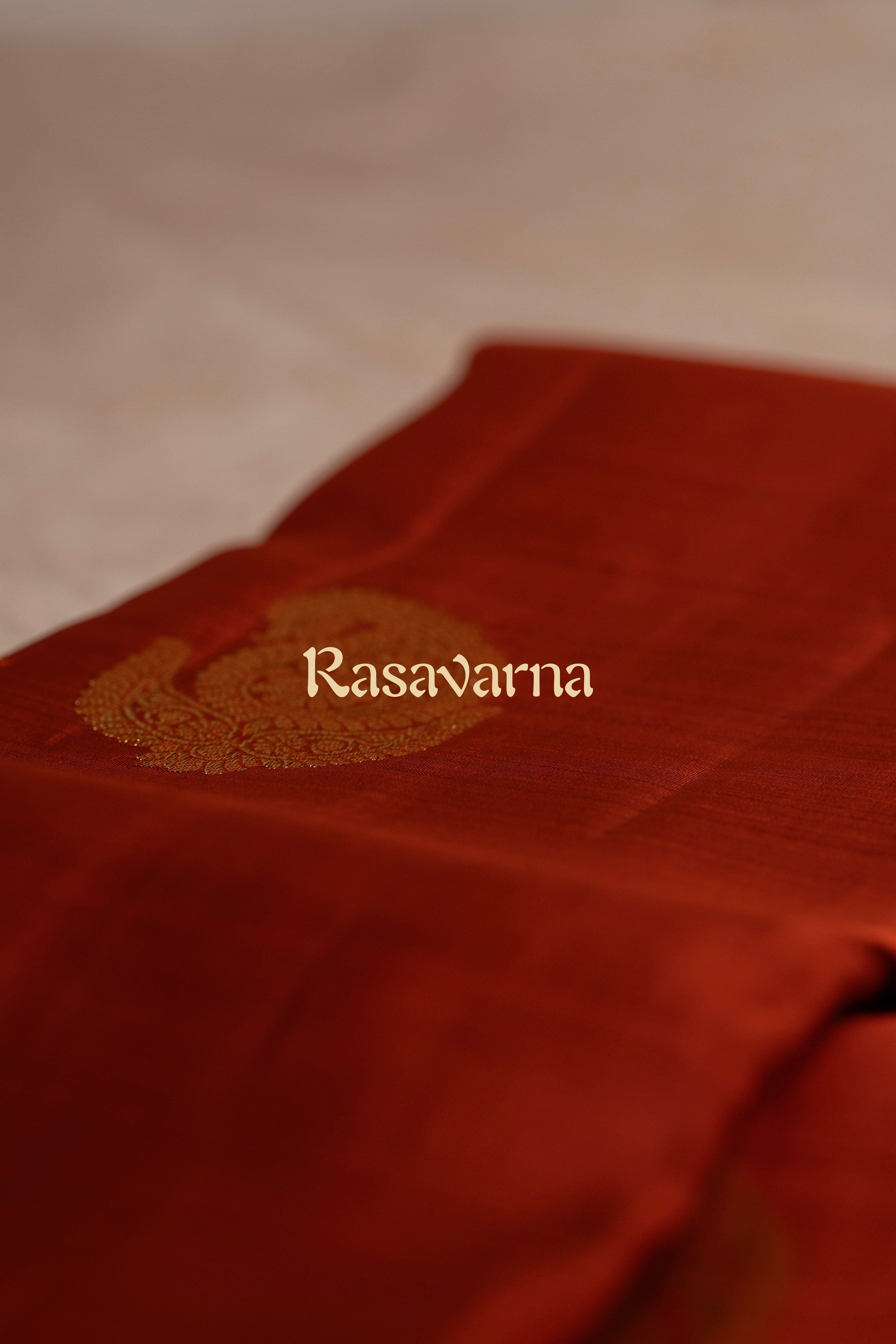 Rust Pure Silk Kanchipuram Pattu Saree with Chocolate Border
