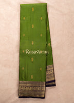 Olive Green Pure Silk Kanchipuram Pattu Saree with Navy Blue Border