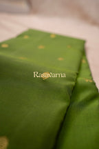 Olive Green Pure Silk Kanchipuram Pattu Saree with Navy Blue Border