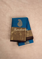 Deep Blue Pure Silk Kanchipuram Pattu Saree with Chocolate Border