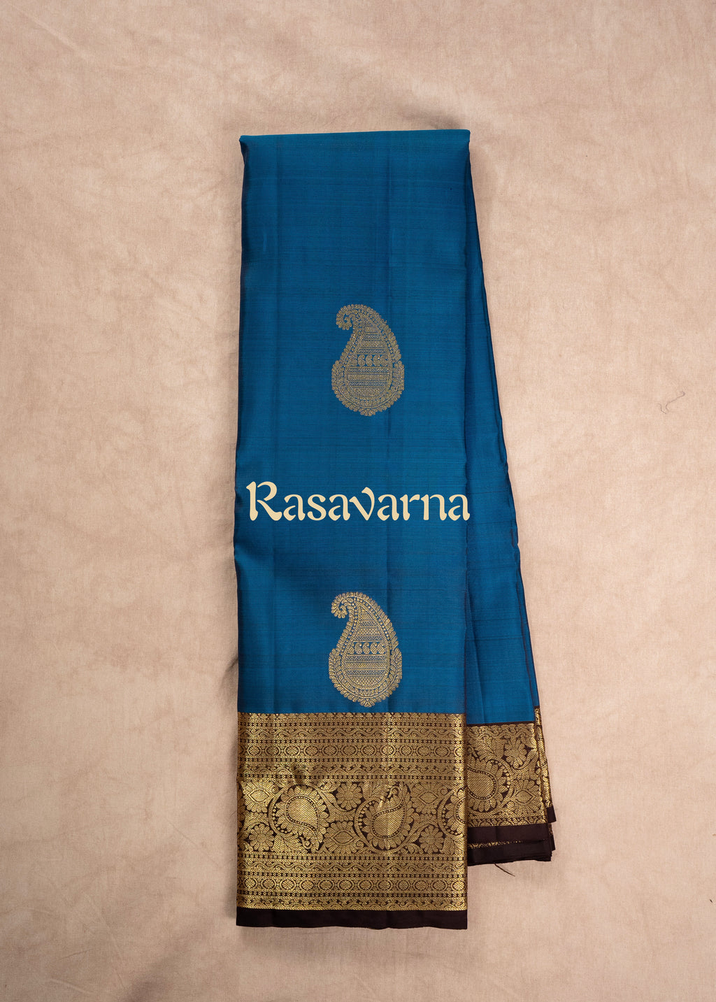 Deep Blue Pure Silk Kanchipuram Pattu Saree with Chocolate Border