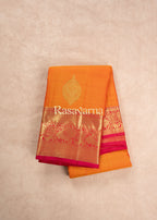 Orange Pure Silk Kanchipuram Pattu Saree with Roja Pink Border