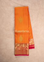 Orange Pure Silk Kanchipuram Pattu Saree with Roja Pink Border