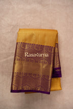 Mustard Gold Pure Silk Kanchipuram Pattu Saree with Magenta Border