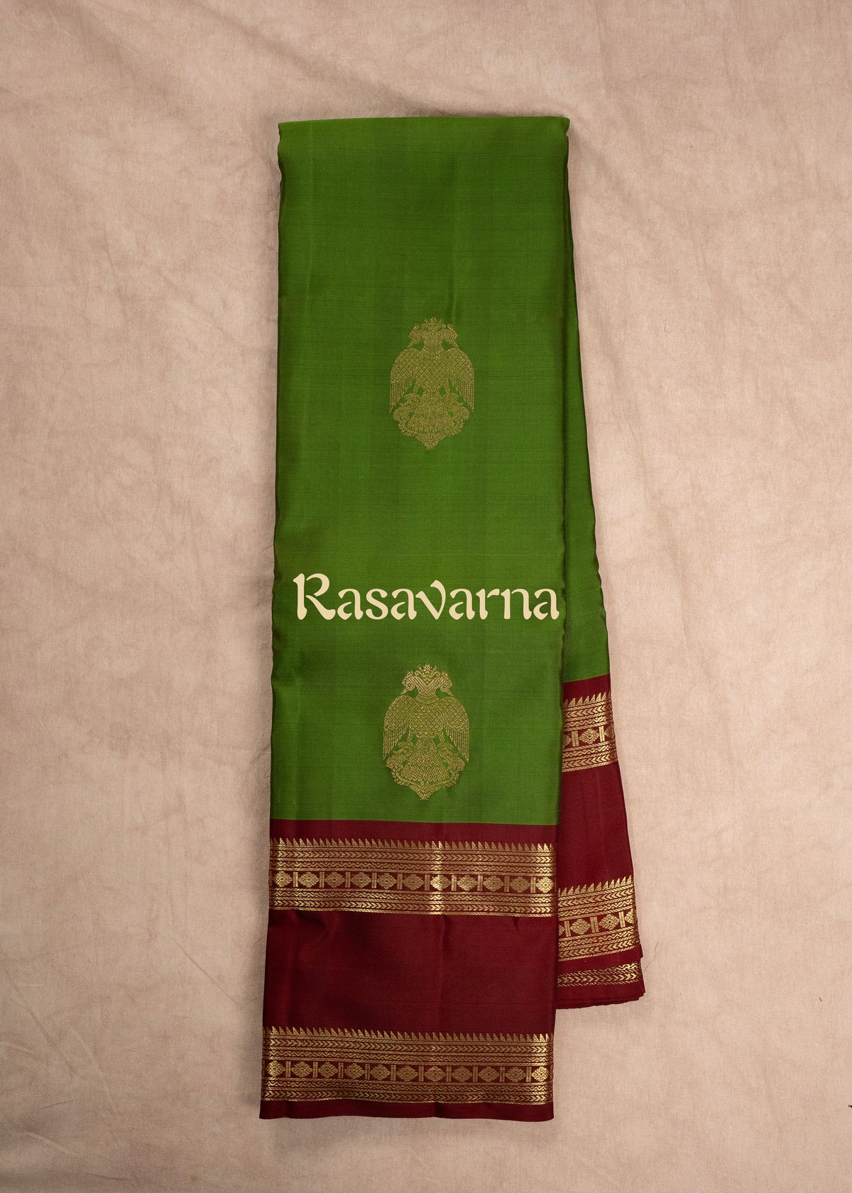 Green Pure Silk Kanchipuram Pattu Saree with Maroon Border