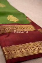 Green Pure Silk Kanchipuram Pattu Saree with Maroon Border