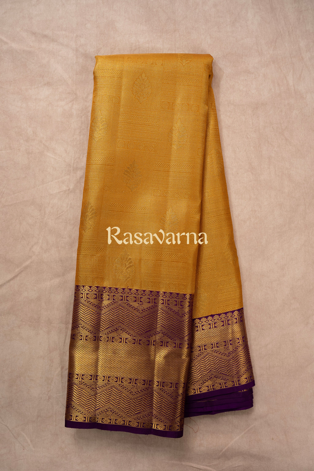 Mustard Gold Pure Silk Kanchipuram Pattu Saree with Magenta Border