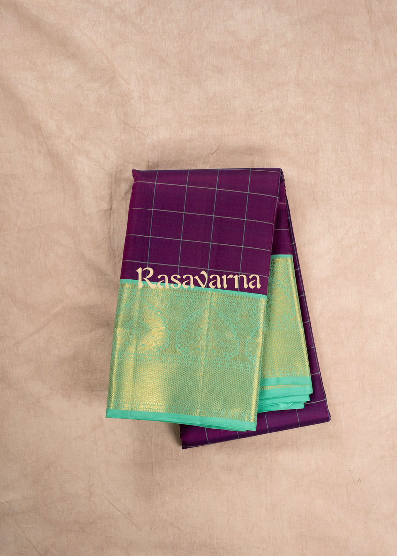 Magenta Pure Silk Kanchipuram Pattu Saree with Teal Border