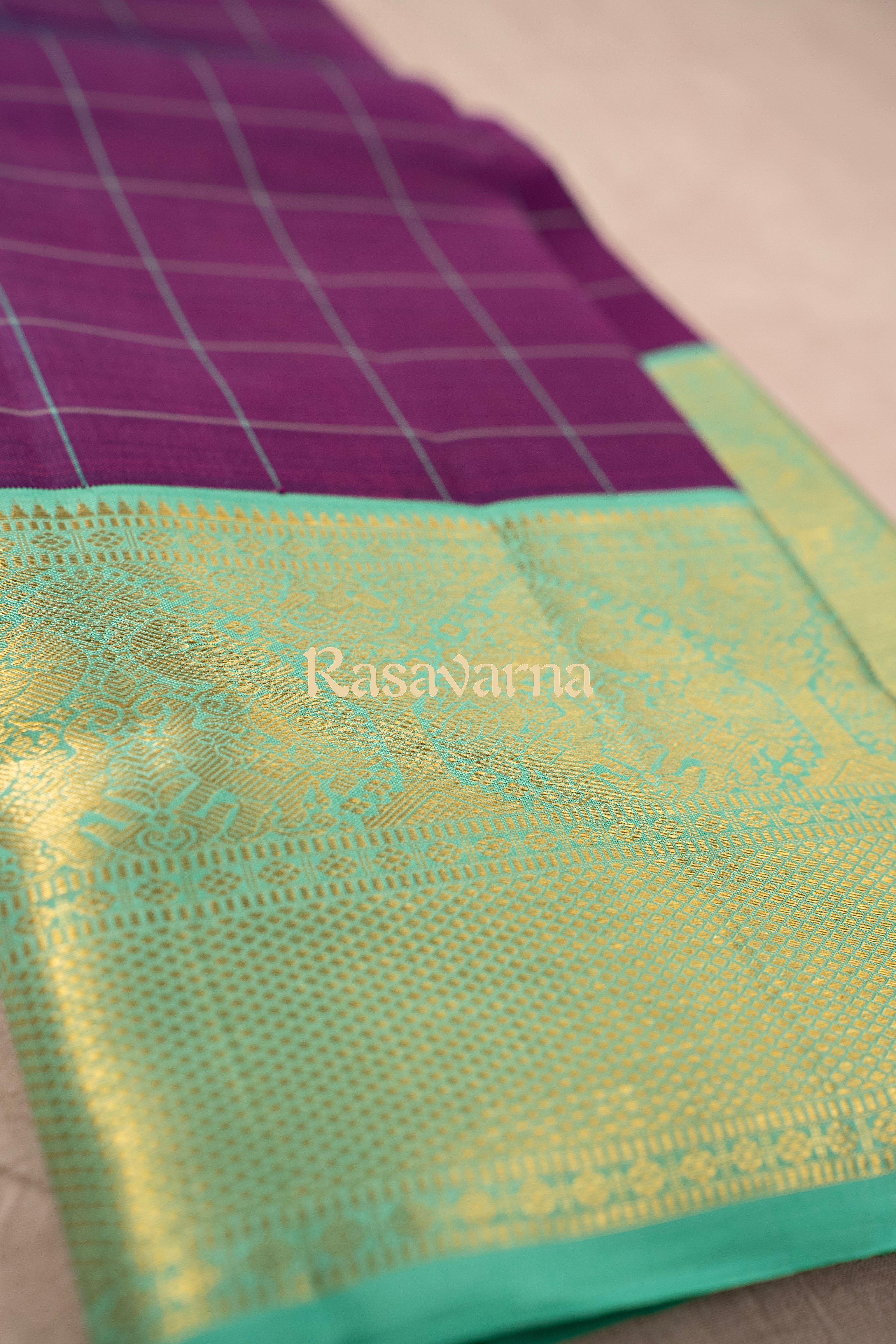 Magenta Pure Silk Kanchipuram Pattu Saree with Teal Border