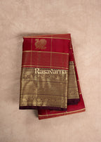 Red Pure Silk Kanchipuram Pattu Saree with Chocolate Border