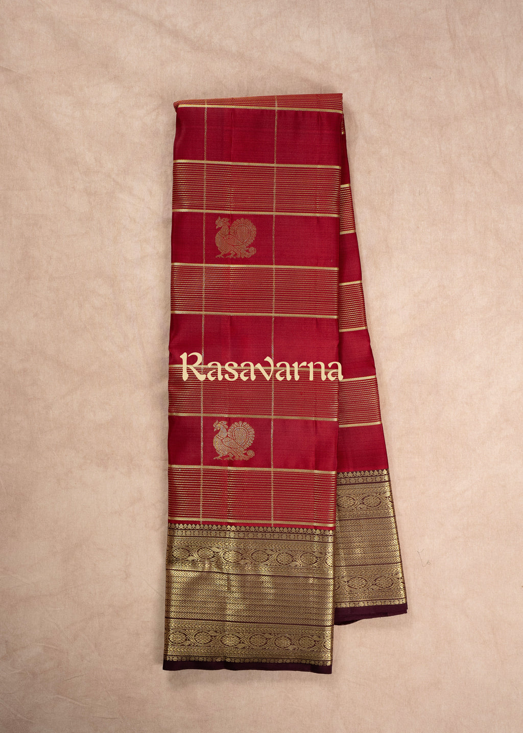 Red Pure Silk Kanchipuram Pattu Saree with Chocolate Border