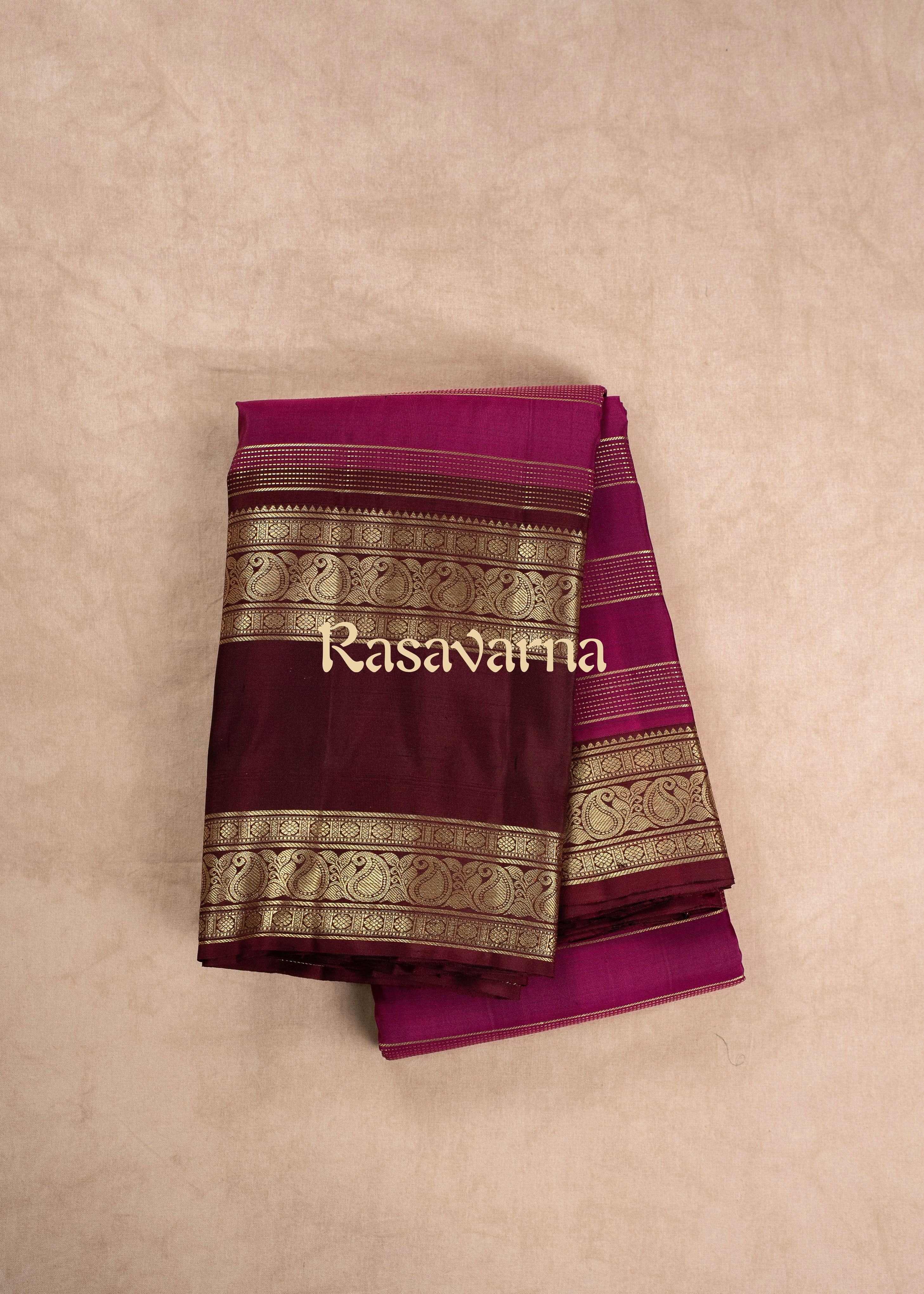Rani Pink Pure Silk Kanchipuram Pattu Saree with Chocolate Border